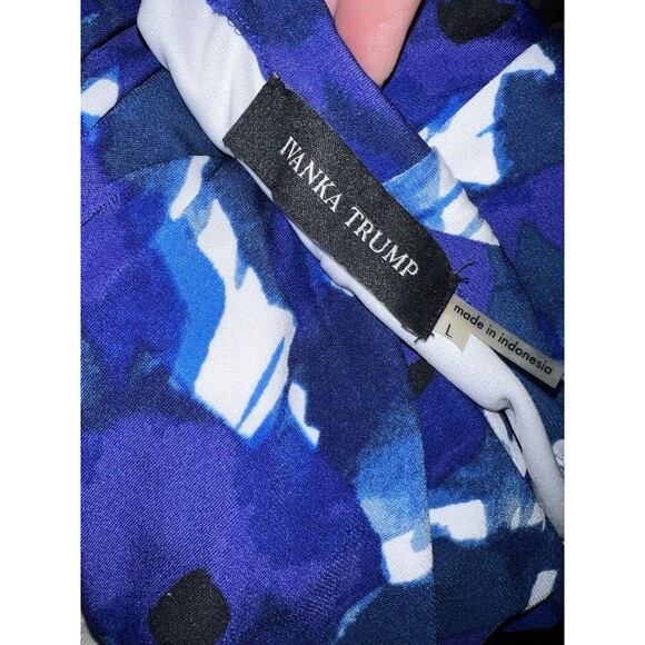 Ivanka Trump Dress Womens L Blue Floral Sleeveless Shift Chain Link Straps Event - Picture 5 of 7